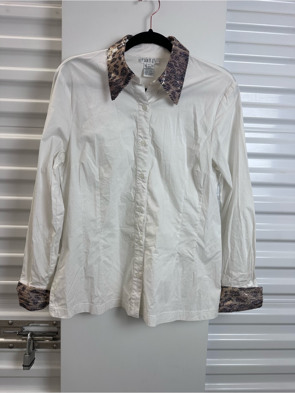 ISABEL White Shirt with Metallic Sequin Animal-Print Collar